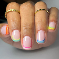 Colorful French Tip Press-On Nails Short Square – Soft Gel Look, Reusable & Chip-Resistant, Easy to Apply, Natural Fit, No ...