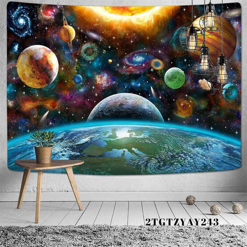 (Ship In 24HR) Galactic Planet Galaxy Trippy 3D Printed Wall Tapestry