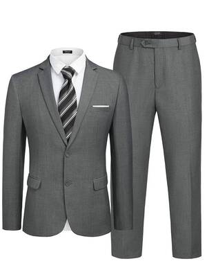2 Piece Suits Set Slim Fit Tuxedo Jacket Suits (US Only), Grey / XL