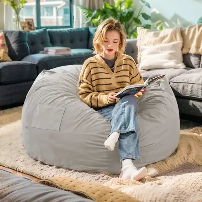 Bean Bag Chair for Adults, Oversized Beanbag for Gaming Reading Foam Filled Couch Furniture with Soft Removable Cover, Giant ...