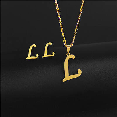 Golden Stainless Steel Initial Letter Jewelry Set