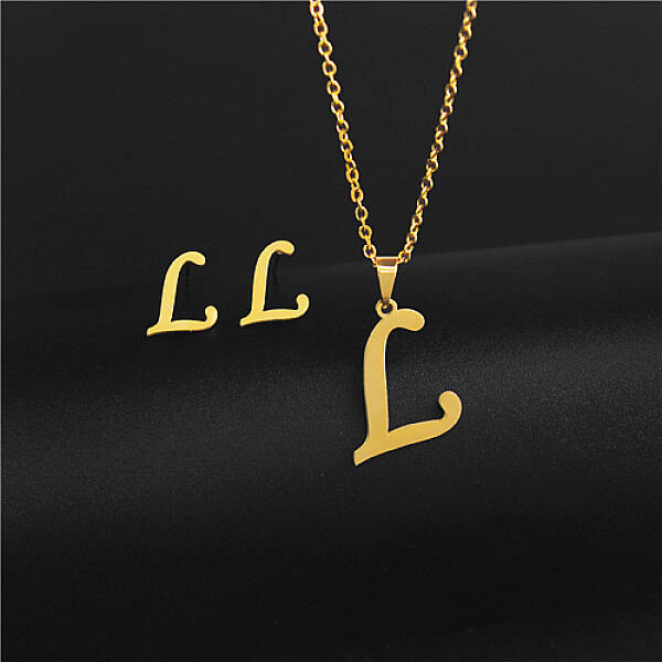 Golden Stainless Steel Initial Letter Jewelry Set
