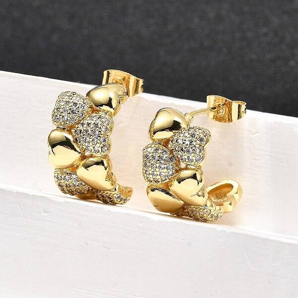 Brass Micro Pave Clear Cubic Zirconia Stud Earrings for Women