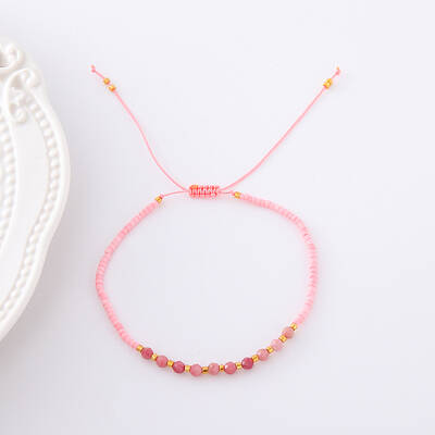 2mm Faceted Natural Rhodochrosite Beaded Braided Adjustable Bracelets for Women