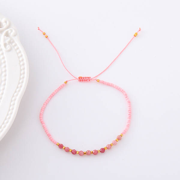 2mm Faceted Natural Rhodochrosite Beaded Braided Adjustable Bracelets for Women
