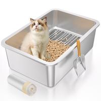 Stainless Steel Sifting Cat Litter Box for Wood Pine Pellets with Sifting Litter Box Liners, Metal Scoop, and Sifter Litter P...