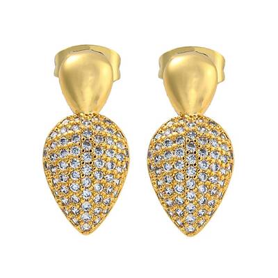 Teardrop Brass Pave Cubic Zirconia Dangle Stud Earrings for Women