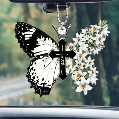 Creative Butterfly & Cross Design Car Ornament, Animal Shape Car Hanging Decoration, Car Rear Mirror Pendant, Car Interior De...