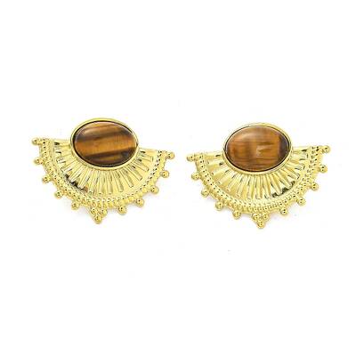 304 Stainless Steel Natural Tiger Eye Boho Stud Earrings