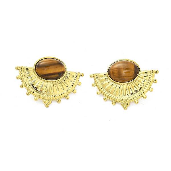 304 Stainless Steel Natural Tiger Eye Boho Stud Earrings