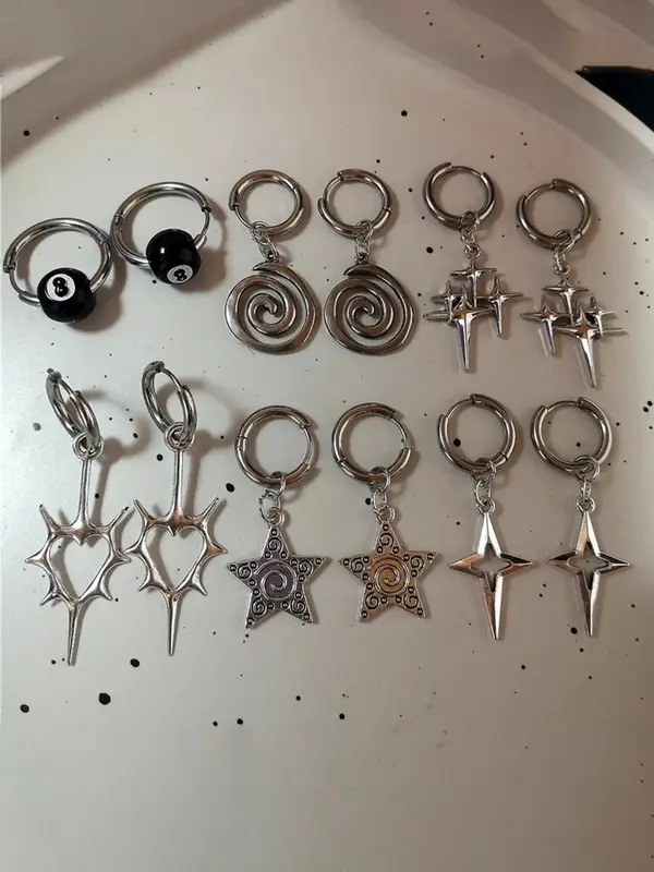 Punk Style Star & Heart Design Ear Cuff & Dangle Earrings, Fashion Jewelry for Party, Daily Clothing Decor, Trendy All-match ...