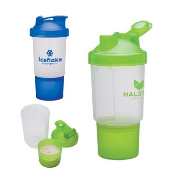 48 Promotional Buff 16 oz Fitness Shaker Cup - Dual Compartment & ...