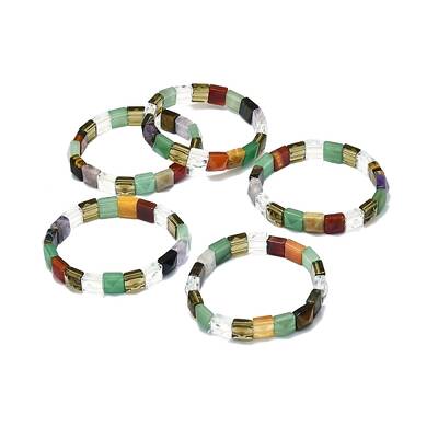 Natural Gemstone Rectangle Beaded Stretch Bracelet for Women