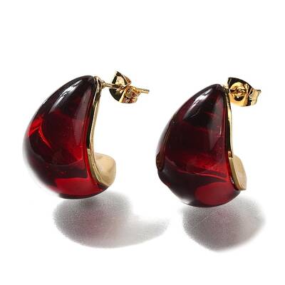 Ion Plating(IP) 304 Stainless Teardrop Steel Stud Earrings