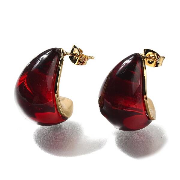 Ion Plating(IP) 304 Stainless Teardrop Steel Stud Earrings