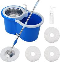 Spin Mop Bucket System, 360 Floor Cleaning Mop Bucket with 3 Microfiber Replacement Head Refills Stainless Steel Handle for H...