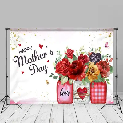 Bottles Red Flowers Pink Mothers Day Photo Backdrop - Aperturee
