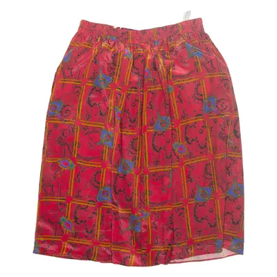 Womens Pleated Skirt Red Midi Crazy Pattern L