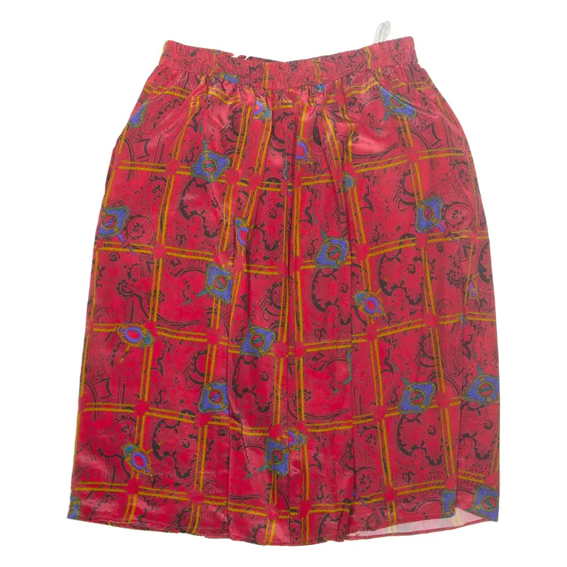 Womens Pleated Skirt Red Midi Crazy Pattern L