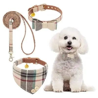Cute Bowknot Decor Pet Collar With Leash & Bowknot Design Pet Belt, 3 Counts/set Pet Collars & Leads, Pet Supplies For Smal...