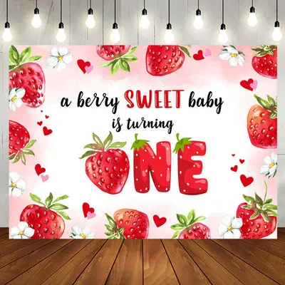 A Berry Sweet Baby Is Turning One Birthday Backdrop - Aperturee