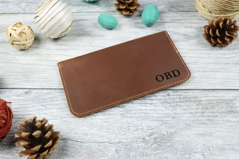 Leather Checkbook Wallet, for Men & Women, Brown , Real Leather, Same Day Shipping, Free Shipping US