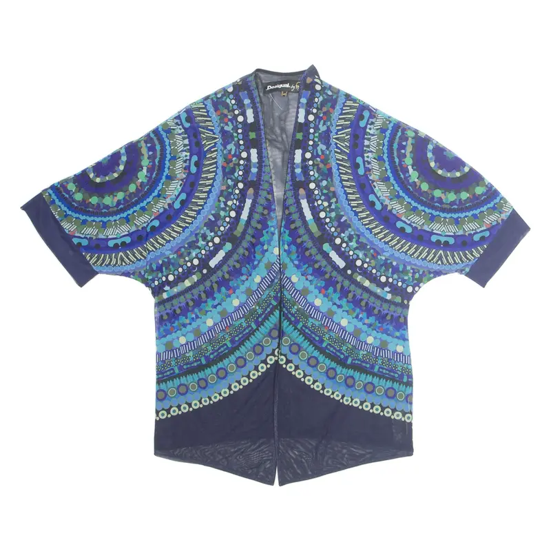 DESIGUAL Womens Kimono Blouse Blue Crazy Pattern M