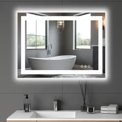 LED Bathroom Mirror with Anti-Fog, Dual Light Source, and Adjustable Lighting Modes Modern