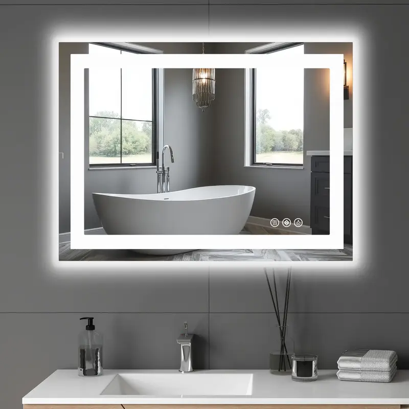 LED Bathroom Mirror with Anti-Fog, Dual Light Source, and Adjustable Lighting Modes Modern