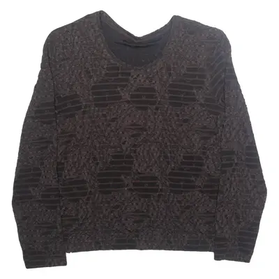 Womens Blouse Brown Long Sleeve 90s Crazy Pattern M