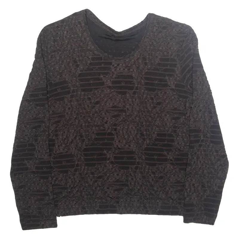 Womens Blouse Brown Long Sleeve 90s Crazy Pattern M