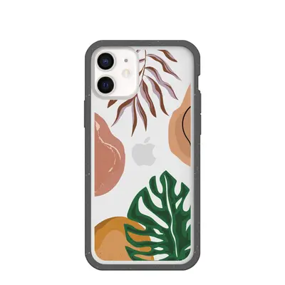 Clear Abstract Botanics iPhone 12 Mini Case With Black Ridge