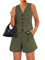 BTFBM Women's Blazer 2-Piece Outfits Summer 2025 Casual Business Clothes Sleeveless Button Down Vest Shorts Lounge Sets