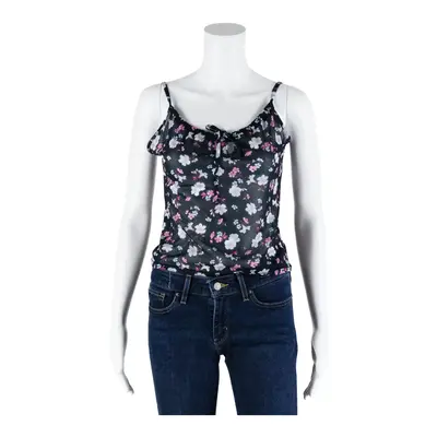 Y2K Strappy Mesh Cropped Top Blue Floral Sleeveless Womens S