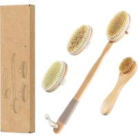Dry Brushing Body Brush - Natural Boar Bristle Body Brush Set with Face Brush, Wooden Long Handle Scrub Body Brush for Cellul...