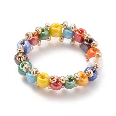 Round Glass Seed Beaded Finger Rings