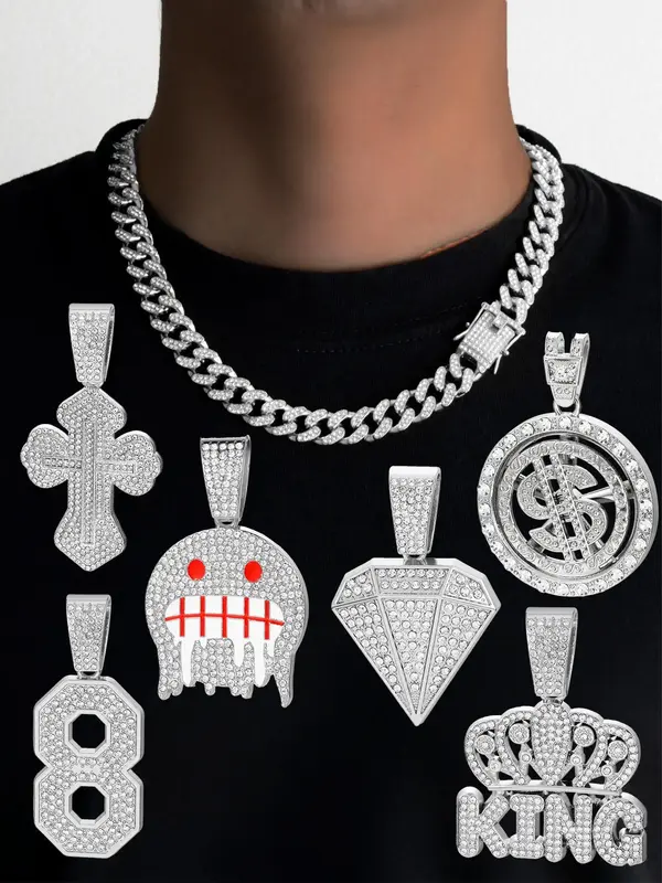 Men's Cuban Chain Necklace/Pendant, Zircon Decor Stainless Steel Necklace, Fashion Hip Hop Jewelry for Party, Daily Decor, Tr...