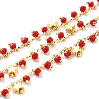 3.28 Feet Handmade Faceted Round Glass Beaded Chains