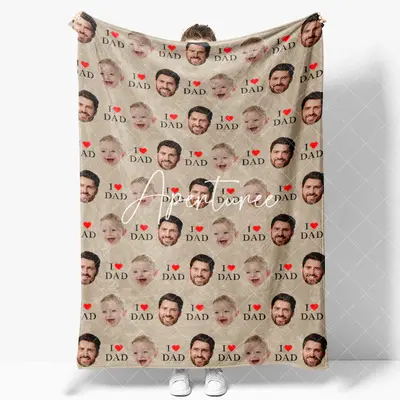 Aperturee Step And Repeat I Love Dad Custom Face Blanket, 30x40in(76x102cm), 26 USD, face blankets, YZBD0O41-S
