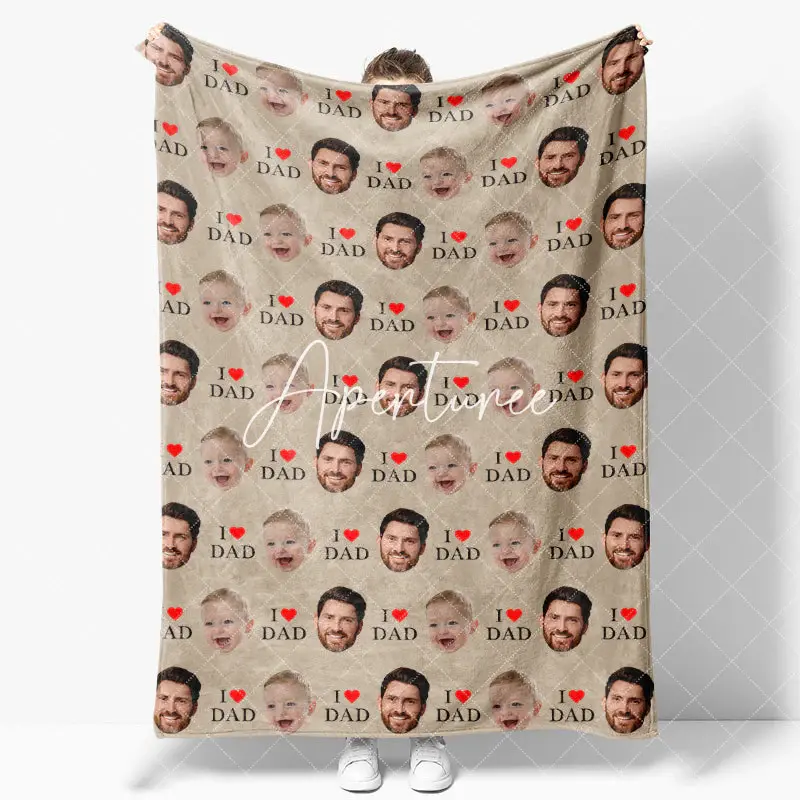 Aperturee Step And Repeat I Love Dad Custom Face Blanket, 30x40in(76x102cm), 26 USD, face blankets, YZBD0O41-S
