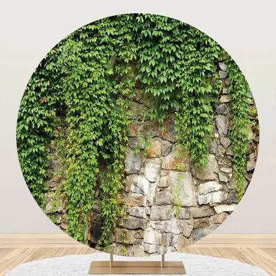 Round Greenery Natural Stone Wall Spring Backdrop - Aperturee