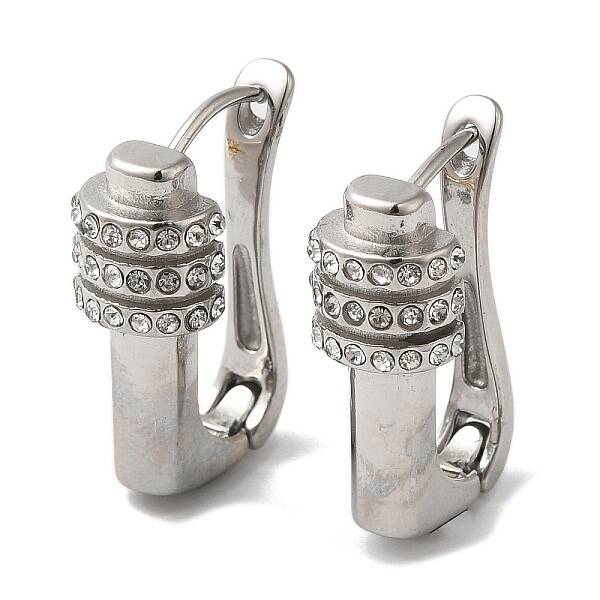Stainless Steel & Rhineston Hoop Earrings for Women