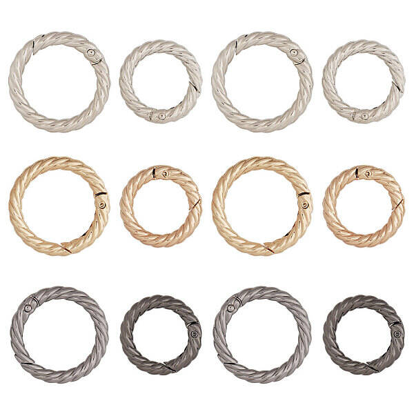 12Pcs 6 Styles Alloy Twist Spring Gate Ring