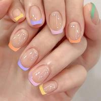 Colorblock Square Fake Nails, 24pcs/box French Style False Nails for Women & Girls, Removable Nail Art Artificial Full Cover ...