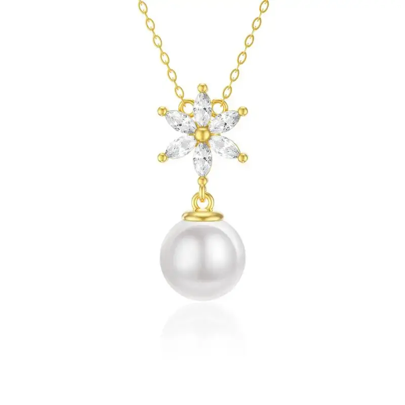 9K Gold Cubic Zirconia Daisy Pendant Necklace