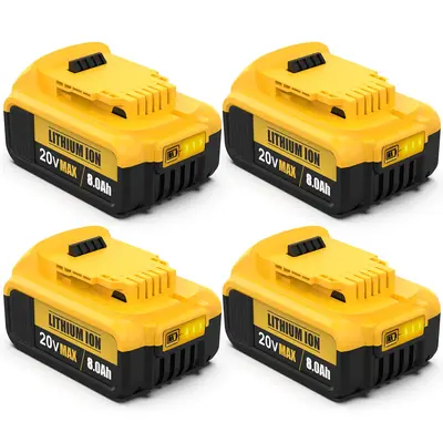 4Pack 8.0mAh Replacement Batteries with Indicator for Dewalt 20V Lithium-Ion MAX DCB200 DCD/DCF/DCG/DCS Series