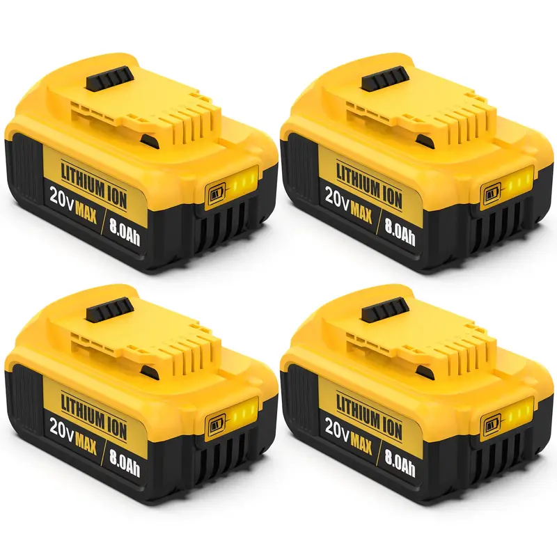 4Pack 8.0mAh Replacement Batteries with Indicator for Dewalt 20V Lithium-Ion MAX DCB200 DCD/DCF/DCG/DCS Series