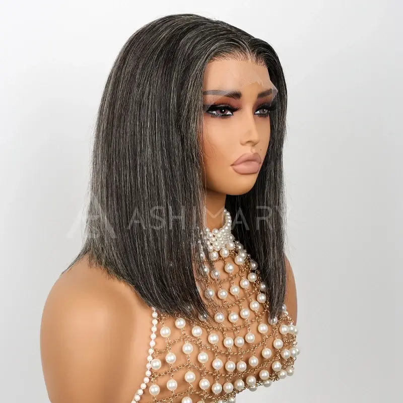 Salt & Pepper Short Bob Wigs Lace Front Wig Brazilian Straight Human Hair Wigs