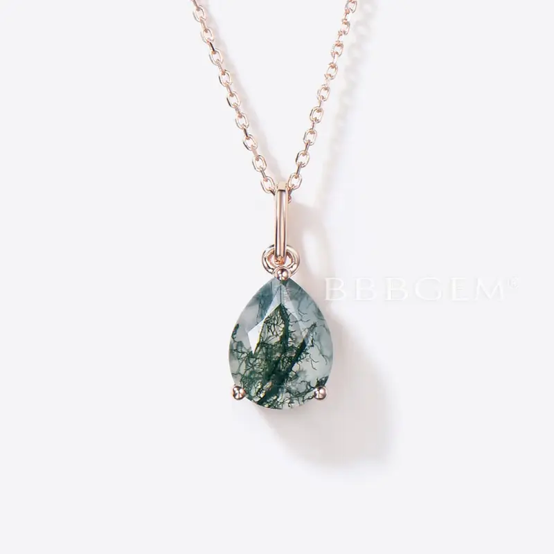 Pear Shaped Moss Agate Necklace Teardrop Green Agate Pendant