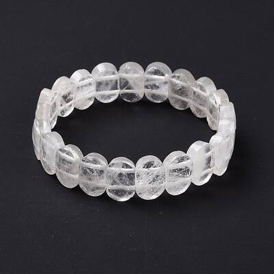 Natural Quartz Crystal Oval Beaded Stretch Bracelet